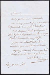 Pierre Jean De Beranger Poeta Francese / Autografo Lettera ALS 1848 - Bild 1 von 1