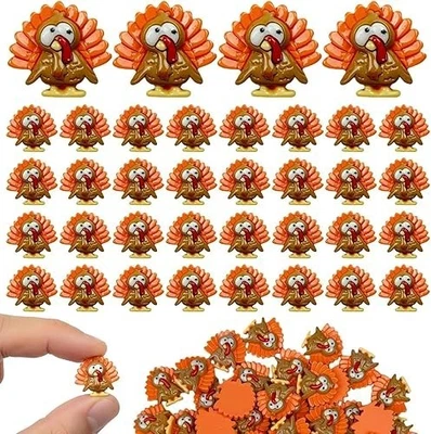 Mini dijes de resina de pavo preocupado 60 piezas, divertido adorno de resina de respaldo plano de Acción de Gracias Foto 1 de 4