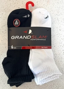Grand Slam Performance Quarter Socks  Black/White 6 Pairs Men's Shoe Size 7-12 - Picture 1 of 4