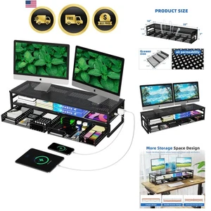 Dual Tier Monitor Stand Riser with USB Charging and Storage Organizer - Picture 1 of 10