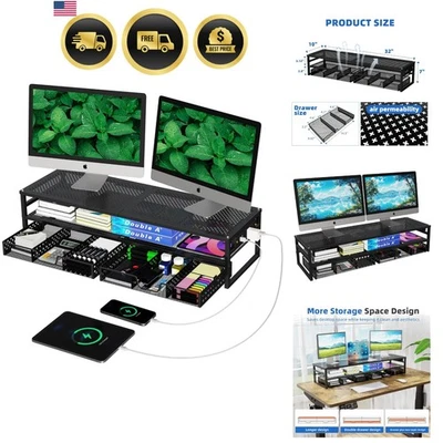 Dual Tier Monitor Stand Riser with USB Charging and Storage Organizer - Image 1 of 4