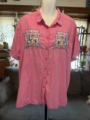 Bobbie Brooks Women’s 26/28w Top Pink White Gingham Cotton  Embroidered Boutique - Image 1 of 4