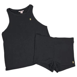 Victoria's Secret Mujer Mediano Negro Tejido Tanque y Pantalones Cortos Ropa de Salón Conjunto de PJ Usado en Excelente Condición - Imagen 1 de 10