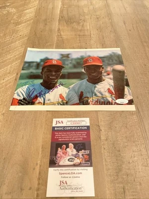 Rare! Curt Flood + Lou Brock Cardinals Signed 8x10 Magazine Cut.  JSA COA! - Image 1 of 4
