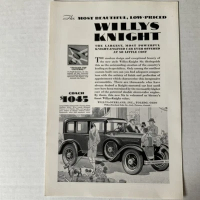 Anuncio de revista de control de punta de dedo Willys Knight Coach impresión en blanco y negro vintage Foto 1 de 3