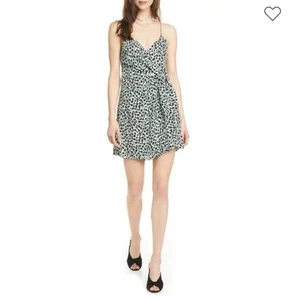 Alice + Olivia Katie Leopard Faux Wrap Strappy Mini Dress Mint Green Size 4 Ac14 - Picture 1 of 2