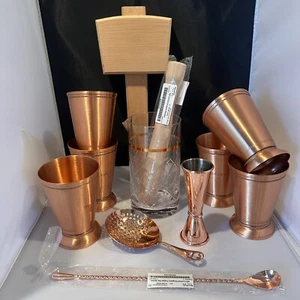 Premium Bartender 6 Copper Cocktail cups Strainer Spoon Shot Glass Muddler More - Picture 1 of 14