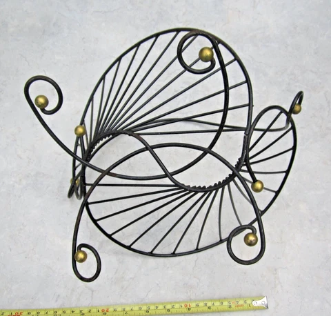 Vintage Black Wire Gold Balls Eames Era Style Retro GEOMETRIC WIRE Fruit BASKET Cover