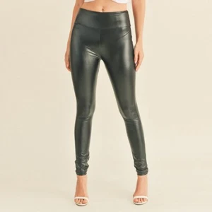 Faux PU Leather Skinny Pants High Waist Push Up Butt Lift Stretch Leggings - Picture 1 of 3
