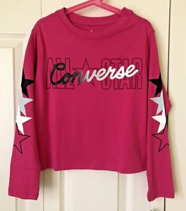Converse All Star Girls Long Sleeve T Shirt 100% Cotton 8-10 $24 Pink - Picture 1 of 6