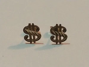 14K Gold Dollar Sign Earrings - Picture 1 of 7