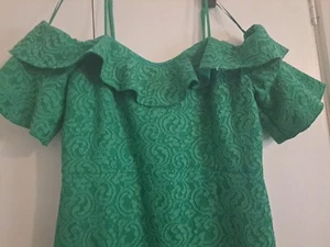 RIVER ISLAND Size 16 Green Lace Cold Shoulder Glam Bodycon Dress Cruise - Picture 1 of 8