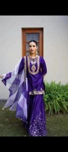 Bollywood Style Pure Chinnon Top And Palazzo With Dupatta For Women & Girls - Picture 1 of 10
