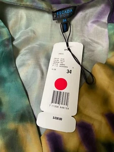 $490 ESCADA SPORT SILK COTTON SHEATH DRESS IN GREEN BLUE BEIGE ABSTRACT PRINT 34 - Picture 1 of 11