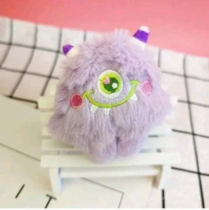 Happy, Lilac, Fluffy Monster, Keyring - Picture 1 of 6