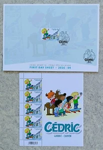BD Cédric Laudec - Cauvin feuillet 5 timbres 2016 + premier jour 30 ans NEUF - Picture 1 of 4