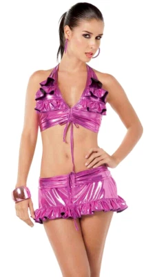 2080 Purple Metallic Bikini Outfit Dance Gogo Club wear Swim Roller Rave S Small - Image 1 of 3