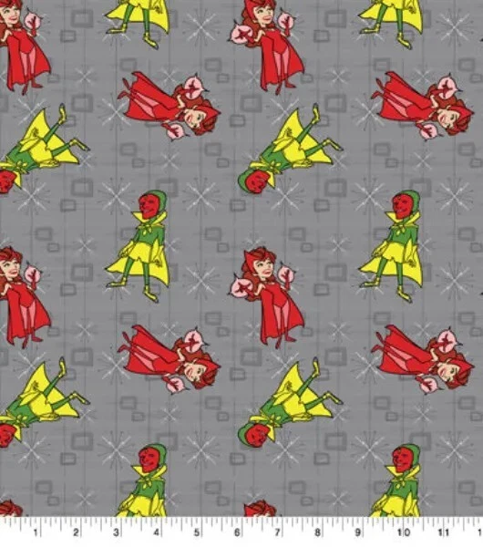 Marvel Wandavision Animated Cotton Fabric on Gray BTY  36" x 43" - Image 1 of 1
