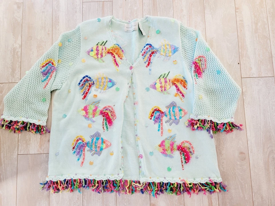 Vintage Design Options Phillip & Jane Gordon XXL Sweater Fish Life *Stains!! - Image 1 of 4