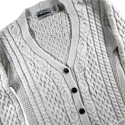 Aran Crafts Merino Wool Cardigan Men's L V-Neck Cream Cable Knit Fisherman Cozy - Image 1 of 4