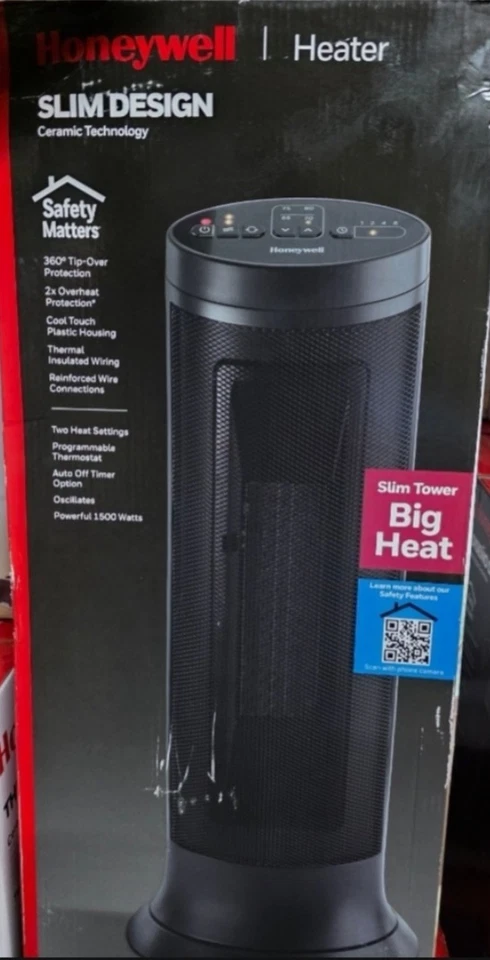 Honeywell Digital Ceramic Compact Slim Tower Heater Black - Image 1 of 1