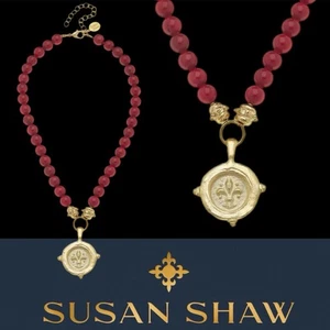 Collar Susan Shaw Oro Rojo Coral Flor De Lis Declaración Joyería 24k TPG - Imagen 1 de 10
