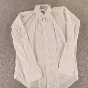 VTG Pierre Cardin Shirt Mens L 16 32/33 White Tuxedo Pleated French Cuff 90s - Picture 1 of 10
