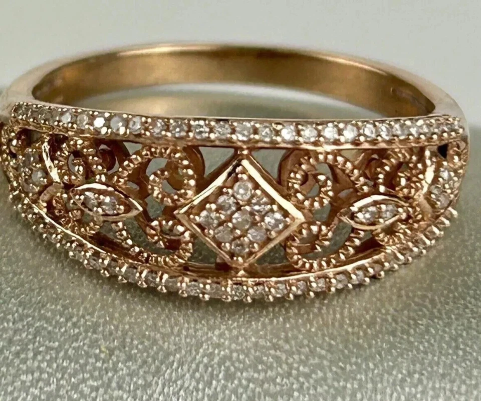 1 Ct Round Cut Lab Created Diamond Half Eternity Band Ring 14k Rose Gold Plated - Image 1 of 4