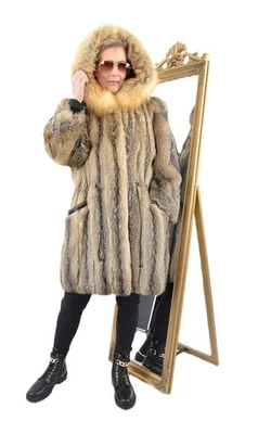 US5628 REAL FOX FUR JACKET BEAUTIFUL RANCH FOX COAT HOODED SIZE 2XL - FUCHSJACKE - Image 1 of 4