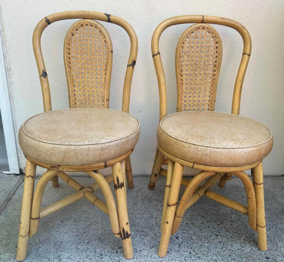 Juego de 2 sillas auxiliares/comedor Clark Casual Furniture vintage de bambú y mimbre Foto 1 de 4