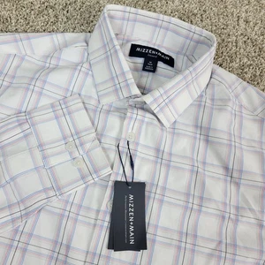 Neu mit Etikett Mizzen + Main Leeward Besatz Herren Medium weiß kariert Performance Knopfleiste LS - Bild 1 von 6