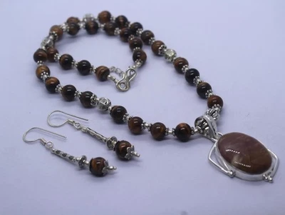 Collar Colgante Ojo de Tigre y Paisaje Jaspe - Pendiente Joyería Hecha a Mano Foto 1 de 4