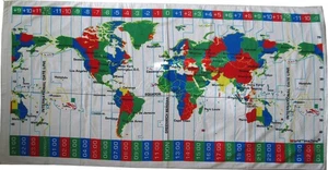 World Time Zones White Color Velour Beach Towel 30x60 Inches - Picture 1 of 4