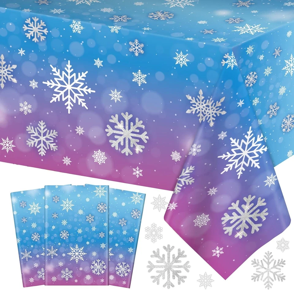 Mantel de copo de nieve de invierno 3 piezas - congelado 54" x 108", púrpura, azul, colorido  Foto 1 de 4
