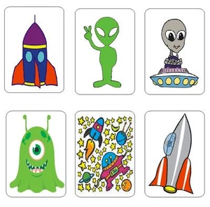 Alien Raumschiff Etikett Aufkleber Sticker BASTELN Lehrer SCHULEN Made in USA #D51 - Bild 1 von 1