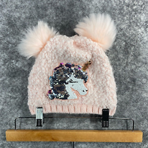 Childrens Place Hat Girls L XL Pink Reversible Sequin Unicorn Fleece Sherpa Puff