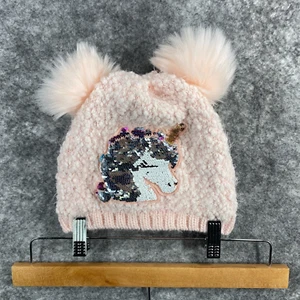 Childrens Place Hat Girls L XL Pink Reversible Sequin Unicorn Fleece Sherpa Puff - Picture 1 of 9