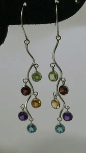 14k White Gold Earrings with Color Stones 4mm Round - Picture 1 of 3