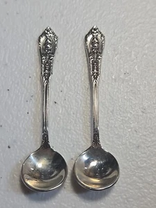 Vintage Lot of 2 - Wallace Sterling Silver Rose Point Salt Spoon 2 1/2" -AL - Picture 1 of 6