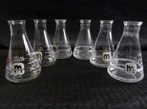 Lot of (6) PYREX Glass 250mL Beaded Rim Graduated Erlenmeyer Flask 4980-250 Chip - Picture 1 of 5
