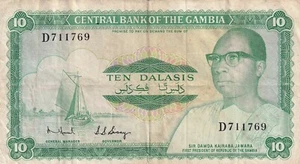 Gambia, 10 Dalasis, 1972/1986, VF, p6b , Serial Number: D711769 - Picture 1 of 2