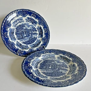 2 Vintage Grindley English Country Inns Blue Dinner Plates - The Lambert Arms - Picture 1 of 14
