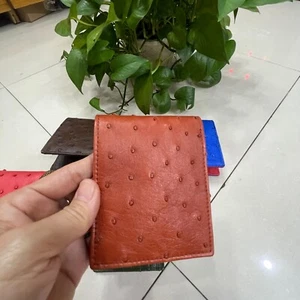 Genuine Ostrich Leather Skin Men's bifold wallet, Handmade Red Brow  CUSTOM MADE - Picture 1 of 17