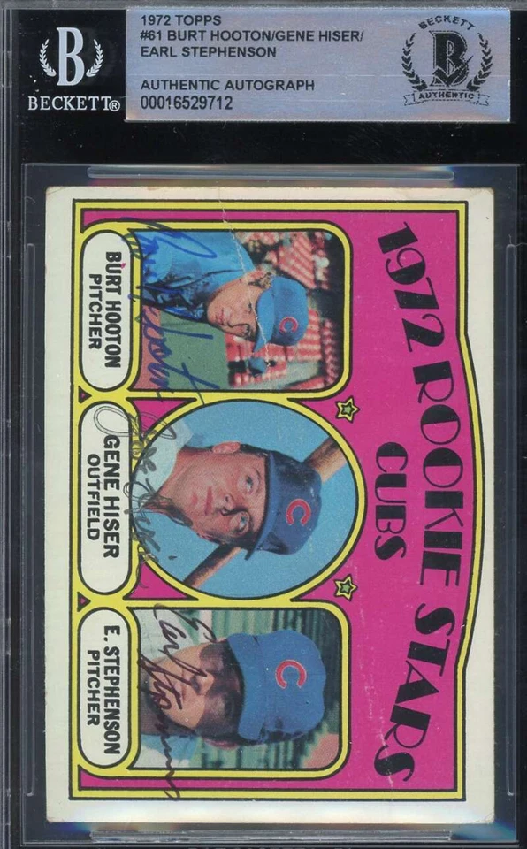 Burt Hooton Gene Hiser Earl Stephenson Beckett BAS Signed 1972 Topps Rookie Star - Image 1 of 1
