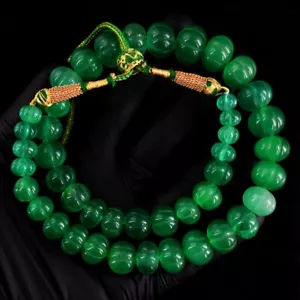606. Kt sehr attraktive geschnitzte grüne Smaragd Perlen Halskette Schmuck VK 37 E667 - Bild 1 von 3