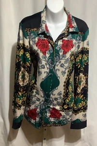 Blusa grande de polietileno floral con botones Haute Project divertida y funky - Imagen 1 de 6