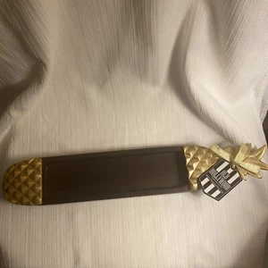 OLD HOLLYWOOD 18.5" PINEAPPLE WOOD TRAY WITH GOLD FINISH WHEN ELEGANCE WAS EASY - Picture 1 of 7