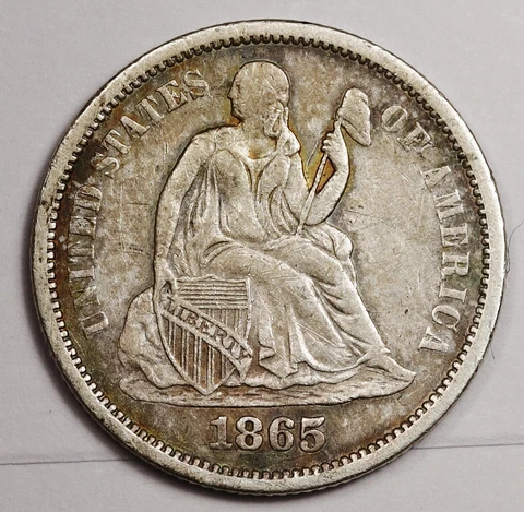 1865-s Liberty Seated Dime.  About X.F.  146841 Cover