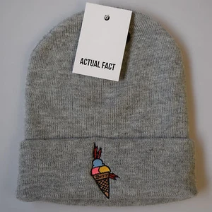Actual Fact Rappers Ice Cream Tattoo Hip Hop Roll Up Heather Grey Beanie Hat - Picture 1 of 2