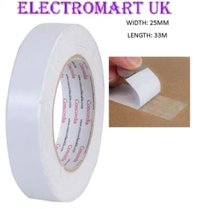 DOUBLE SIDED STICKY EXTRA STRONG CLEAR ADHESIVE TAPE DIY CRAFT 25MM X 33M - Picture 1 of 1